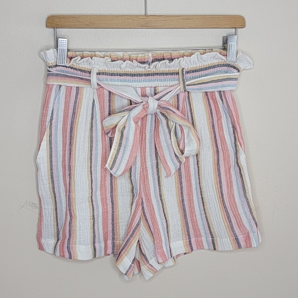 Evereve Roan & Ryan Beau Striped Tie Waist Shorts Pastel Size Small New Summer